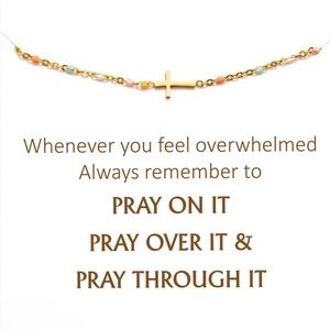 Gold Cross Necklace with Multicolor Beads